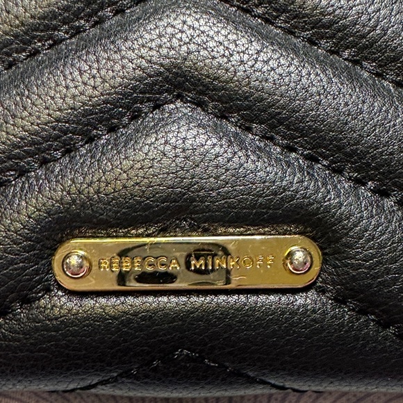 Rebecca Minkoff Quilted Leather Wallet on Chain Crossbody Black Gold - Picture 2 of 9